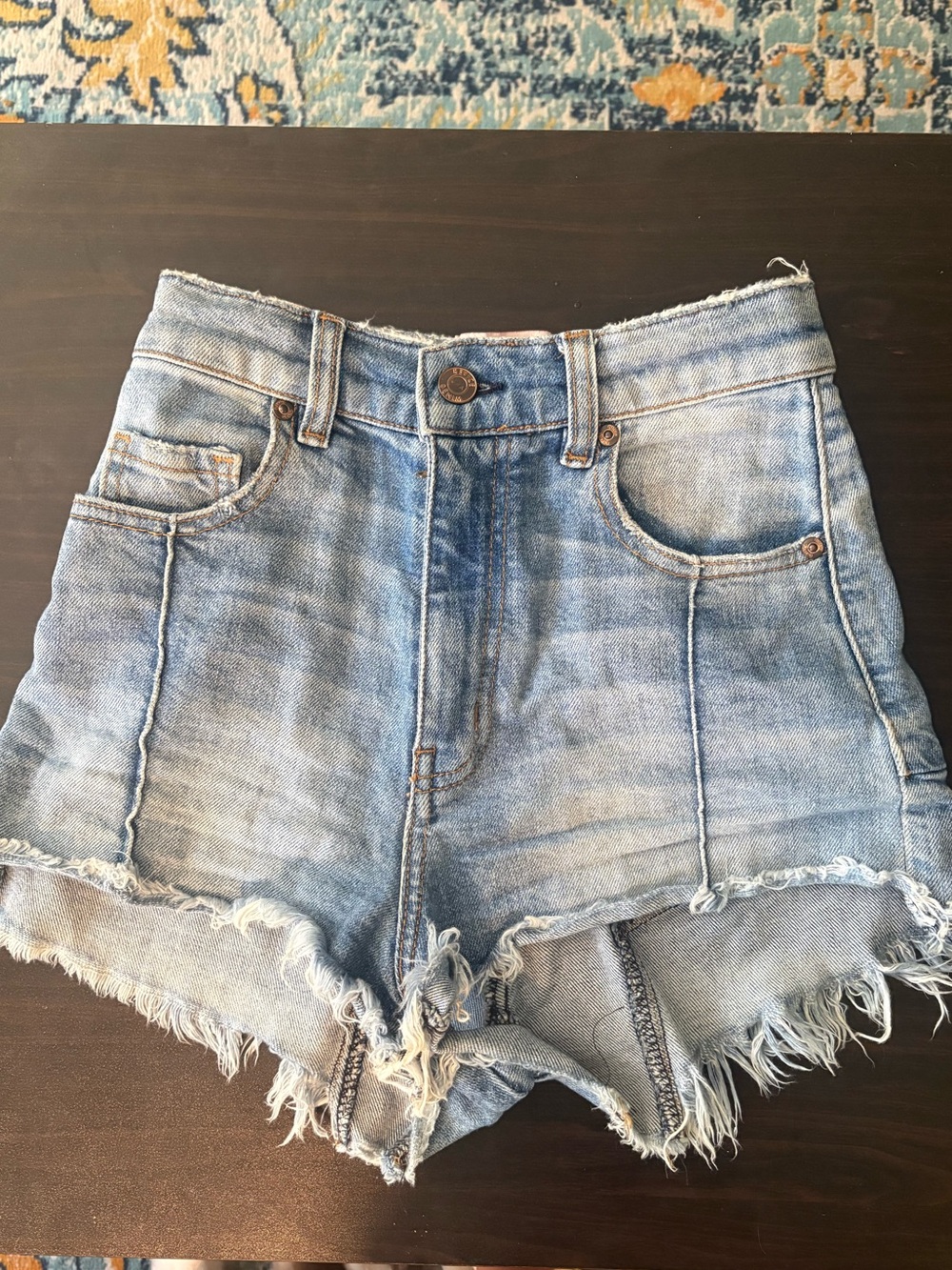REVICE Light Blue High-Rise Distressed Denim Shorts